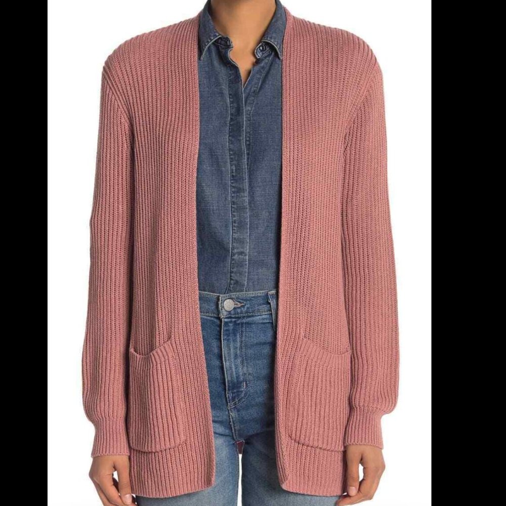 Madewell Pink Nolan Ribbed Open Front Cardigan
